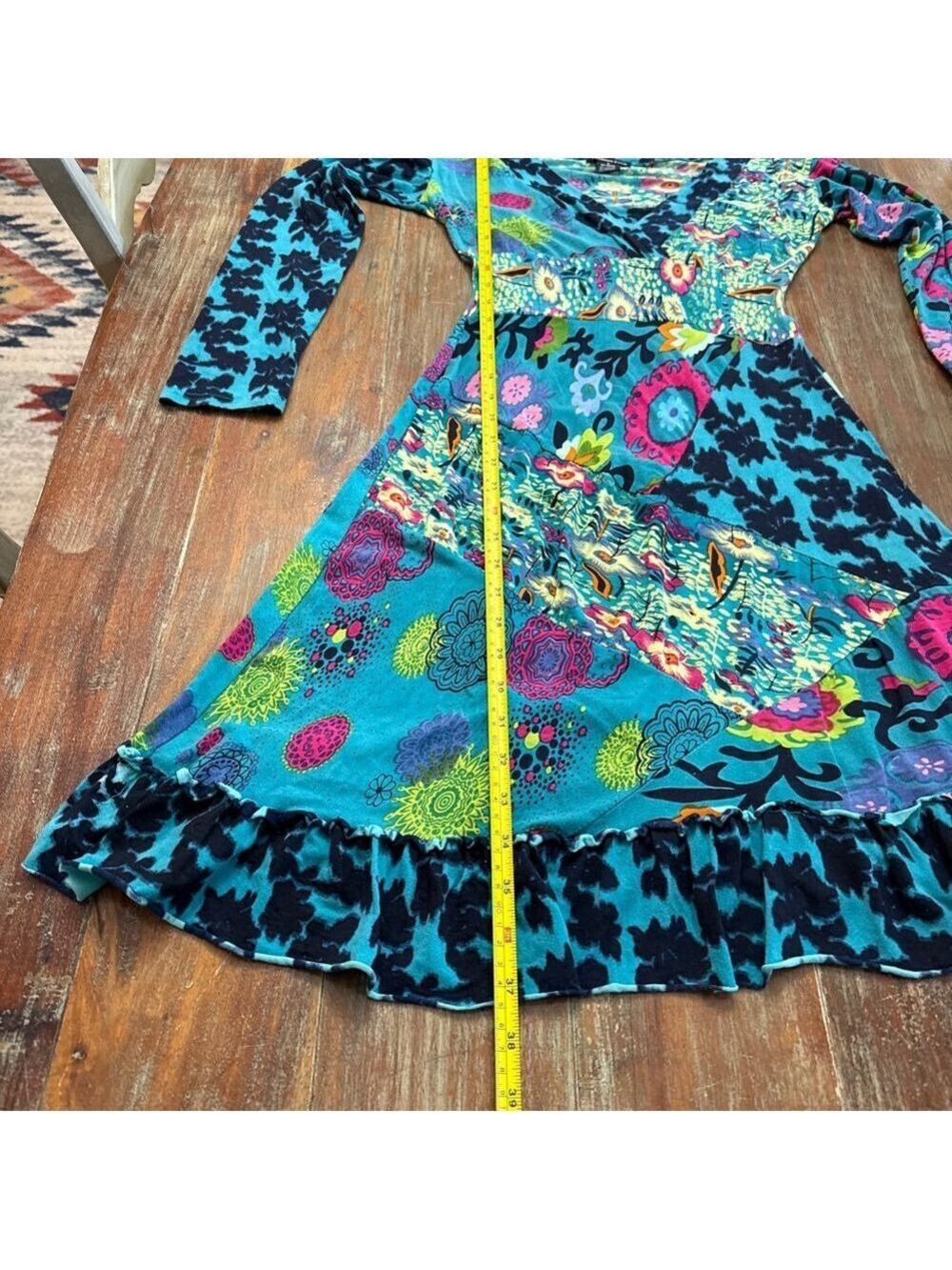 Fashion Fuse Teal Pink Floral Patchwork Dress Small - Picture 9 of 11